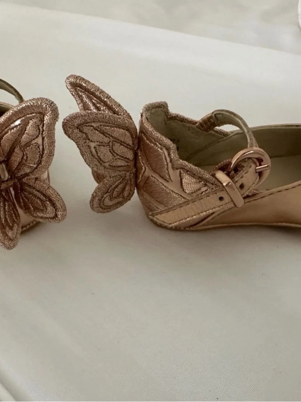 Sophia Webster Mini Rose Gold Mary Jane Shoes with Fairy Wing Bows